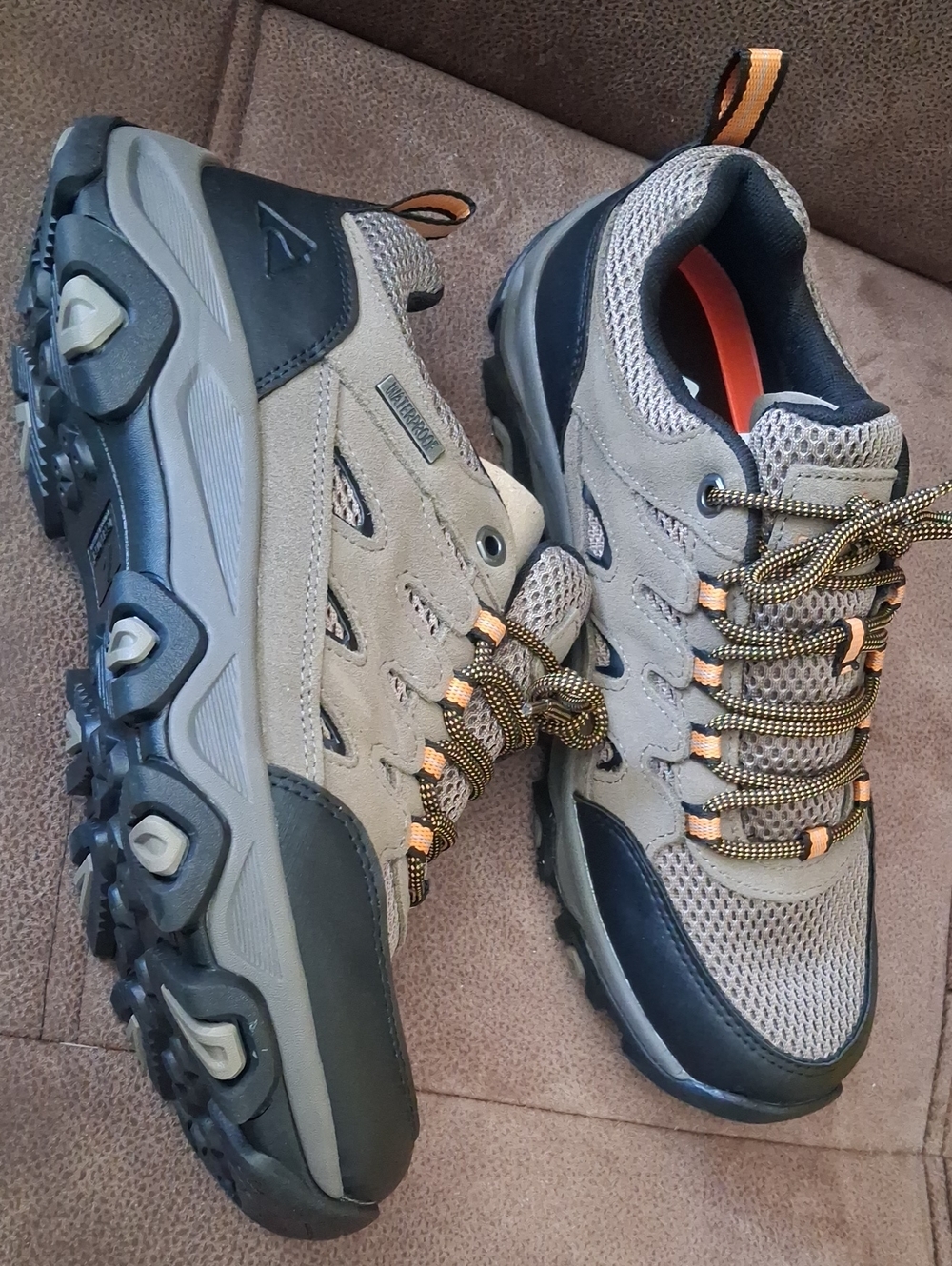 Ozark Trail Men's Trail Sneakers - Taupe with Orange Accents Size 9 1/2